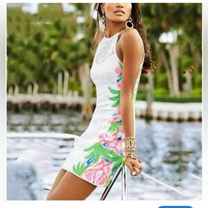 Lilly Pulitzer PEARL SHIFT DRESS in Resort White Tropical Fruit LACE.Size 2
